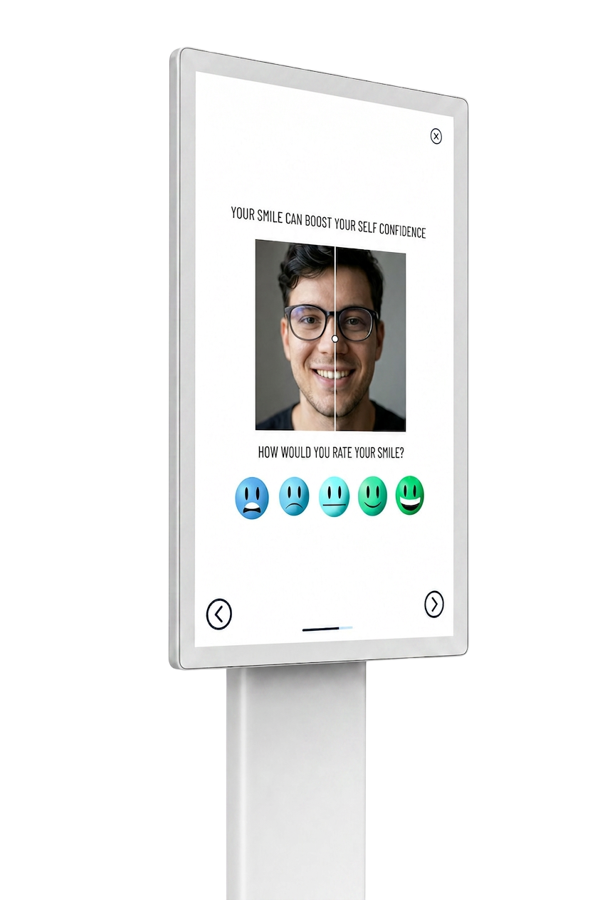 Kiosk smile self-rating screen