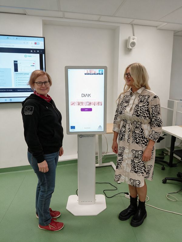 DentView self-care station with the Diak logo at the Diak Oulu Health Hub in Oulu