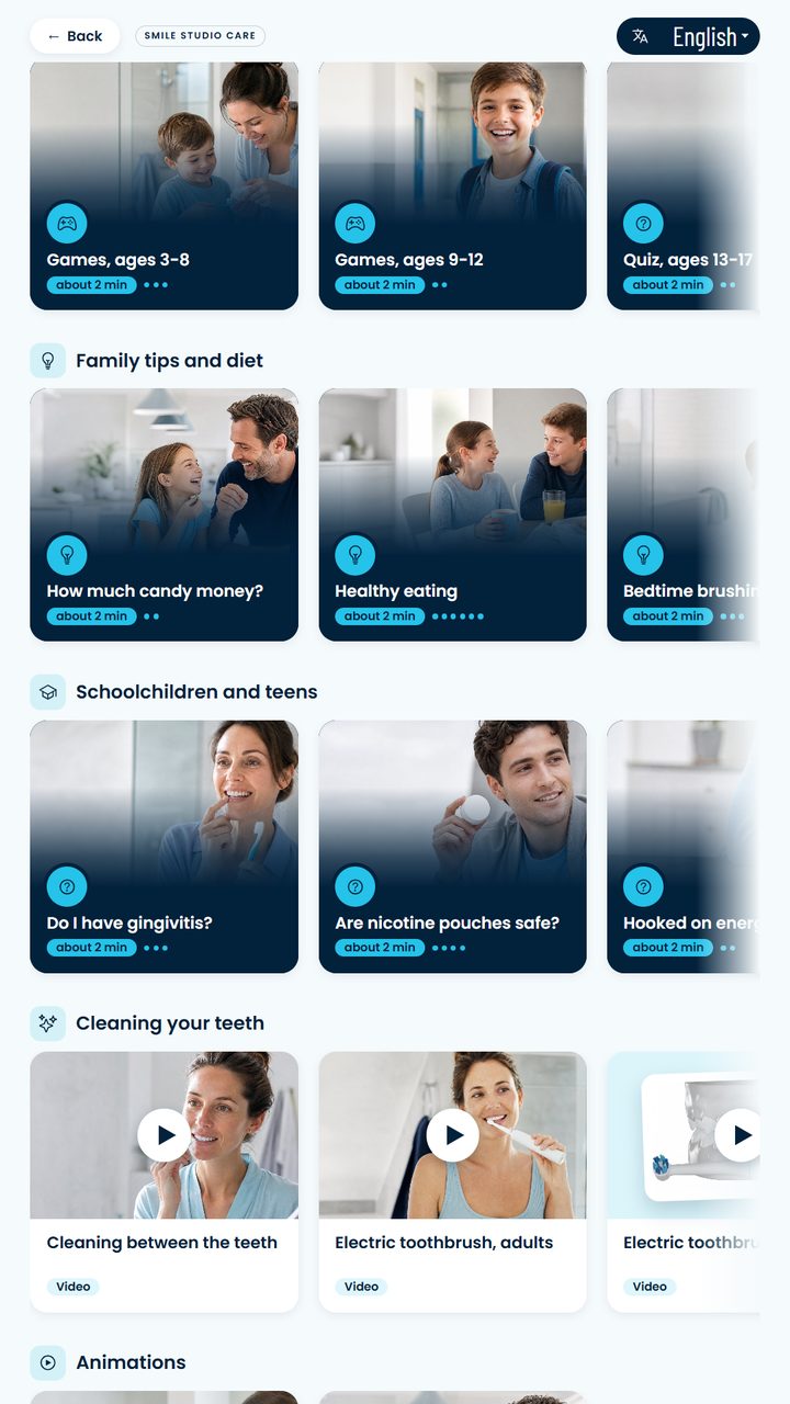 The games section of the Teeth in shape menu